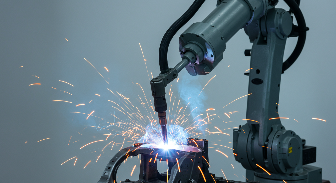 A modern industrial robotic arm operating in a factory, representing a critical physical asset.