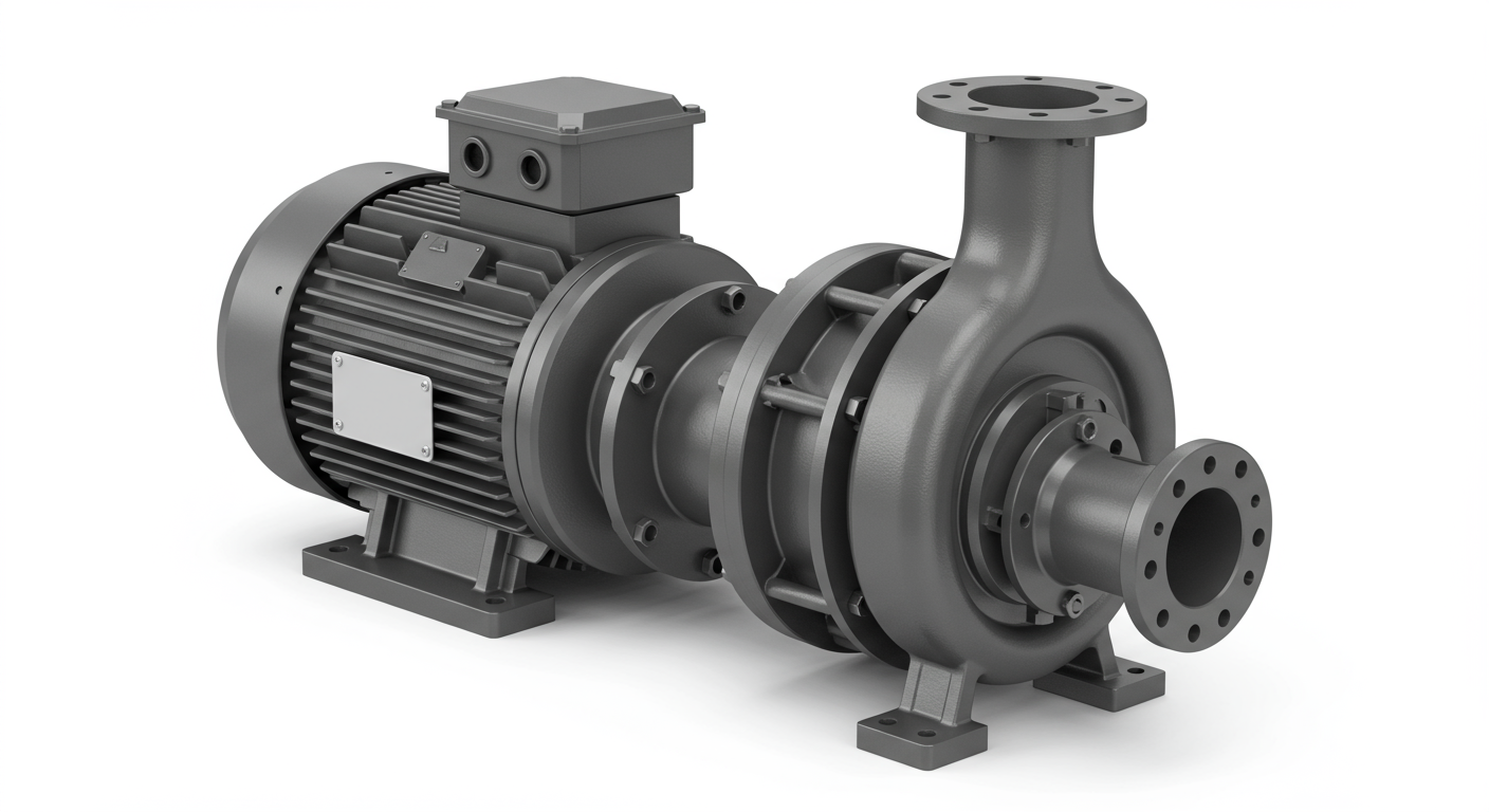 An industrial centrifugal pump showing the motor connected to the pump casing.