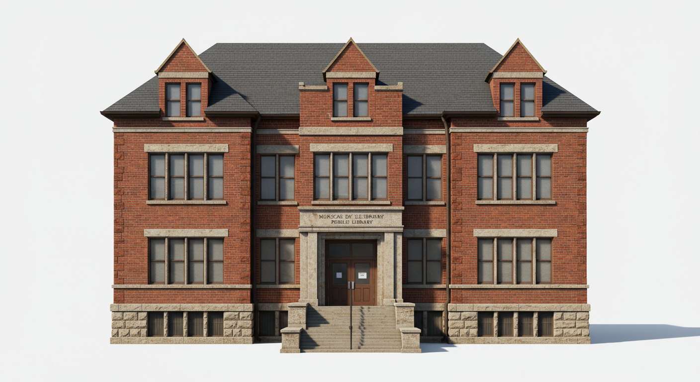 A traditional brick municipal library, an example of a project often procured using Design-Bid-Build.